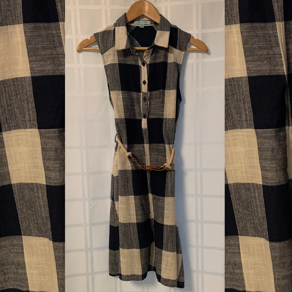 Navy Buffalo Check Nautical Linen Sundress